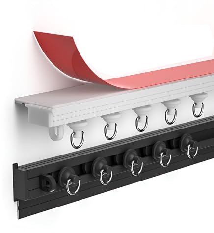 Selbstklebende Vorhangschiene Für Decke Oder Wand, Selbstklebende Gardinenstangen Aus Aluminiumlegierung (nicht Flexibel), Raumteiler Gardinenschiene Für RV, Garderobe, Schrank, Dusche, 40cm–300cm ( C