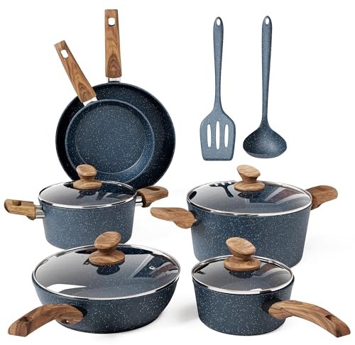 Kitchen Academy Topf und Pfannenset Topfset 12tlg Antihaft-Versiegelung | Kochgeschirr Set mit Deckel, Töpfe und Pfannen Set für Induktion, Gasherde und Mikrowelle, Blau