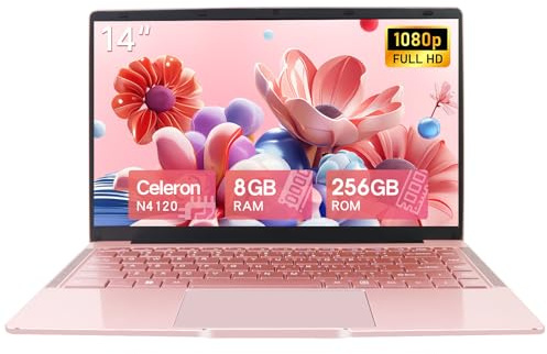 LONGEVINCE 14 Inch Laptop, Celeron N4120(up to 2.6GHz), 8GB DDR4, Thin&Portable Narrow frame Laptop,USB 3.0 x 2,Webcam, Bluetooth, Wi-Fi (Rose Gold/256G SSD)