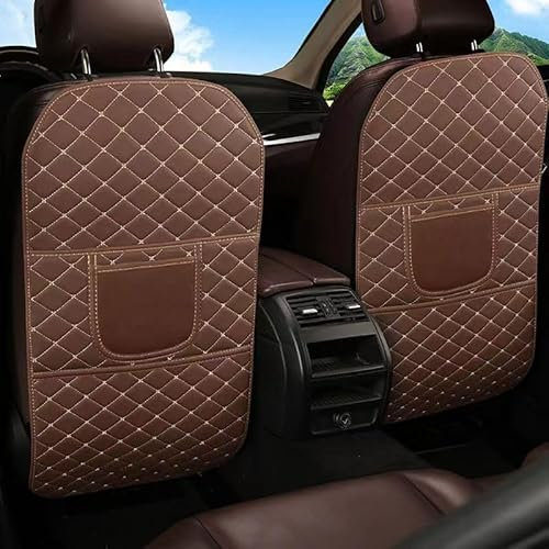 ZHOUFUDA 2 Stück Auto Rücksitz Anti Kick Pad für VW Tiguan 2009-2023, Autositz Rückenlehnenschutz Trittmatte mit Organizer Taschen Wasserdicht Kratzfest Innere Zubehör,F/Coffee
