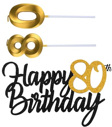 Thyonta 80th Birthday Cake Topper - Personalised Cake Decorations With Birthday Candle for Party Celebration