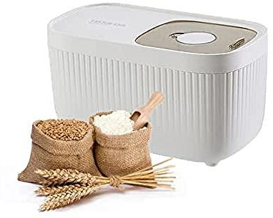 TIECHUINIUB Rice Container Cereal Dispenser Bucket Feeder Container 15 kg Dry Food Container Sealed Rice Bucket Suitable for Storing Cat Food Dog Food Cereal-White||S