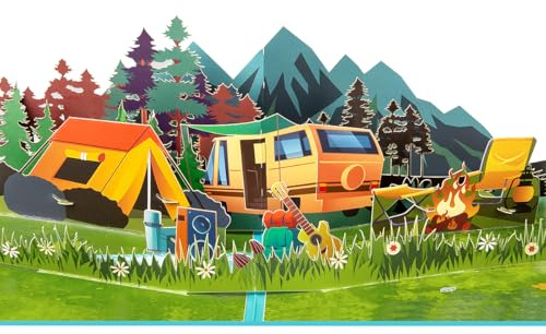 CNLITIHEKA Wald Camping Pop Up Karte, Happy Camping Geburtstagskarte, Camping Trip 3D Vatertag Pop Up Karte, Happy Retirement Karte - für Ehemann Opa Papa Sohn.