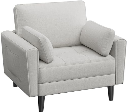 Yaheetech Divano Singolo da Salotto Divano a 1 Posto in Tessuto Divanetto Moderno con Cuscini Schienale Poltrona da Soggoirno con Braccioli 102,5 × 75 × 85,5 cm Greige/Tela