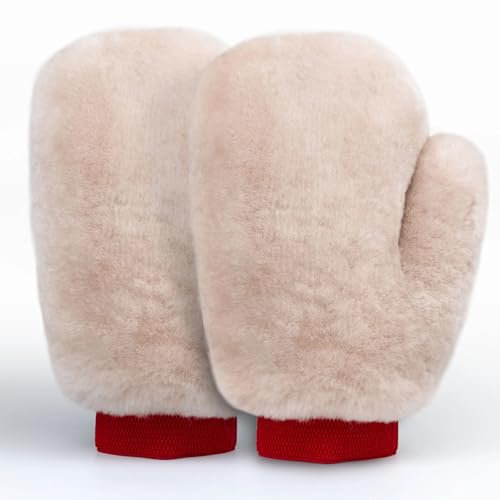 Gracefur A Pair Sheepskin Horse Brush Glove, Horse Tack Sponges Mitts, Horse Grooming Scrubber Mitts for Tack Cleaning, Saddles, Bridles Polishing, and Horse Washing (Pink)