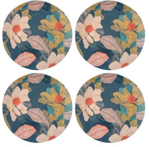 Karma, 8.75 inches Melamine Salad Plates Set of 4, Reusable Dishwasher Safe Plates for Outdoor and Indoor, Seaside Floral