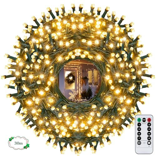 Vleuexe Lichterkette außen 30M 300 LED Lichterkette Außen Weihnachtsbeleuchtung außen 8 Modi Fernbedienung Timer,IP44 Erweiterbar Lichterkette für innen,Weihnachtsdeko Party Hochzeit Garten(warmweiß)