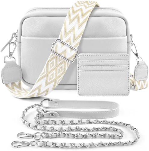 BROTOU Handy Umhängetasche Echtes Leder Crossbody Bag mit 2 Breitem Schultergurt Kartenhalter, Schwarz UmhäNgetasche Damen Leder UmhäNgetasche Damen, Kleine Tasche Damen mit 3 Fächern
