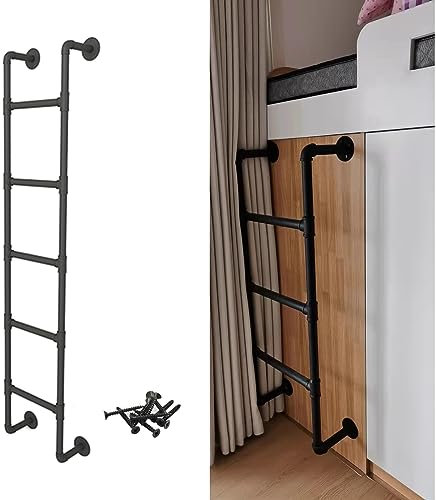 Egress Ladder Basement, Window Well Fire Escape Ladder 40 45 50 55 60 65 70 75 80 Inch, Bunk Bed Ladder for High Bed, Wall Mount Attic Loft Ladder with Fittings, Loads 330lbs (Color : Black, Size :