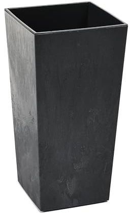 Tymar Maceta, macetero, macetero, maceta de plástico, grande, cuadrada, alta, brillante, jardín, balcón, terraza, casa (hormigón negro alto, 30 x 30 cm)