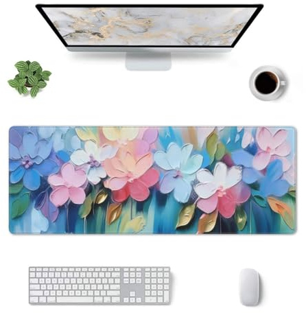 Gaming Mouse Pad, Large Non-Slip Rubber Base Mousepad, Keyboard Mouse Mat, Desk Pad with Stitched Edges, 31.5x11.8inch, Oil Flower
