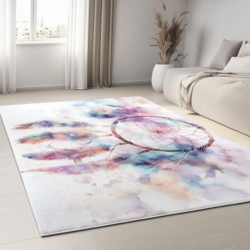 Bedruckt Aquarell-traumfänger Flanell Rosa Teppich rutschfeste Türmatte Kunst Dekoration Spielteppich Geburtstag Geschenk Leicht zu reinigen und zu pflegen 180 x 250 cm