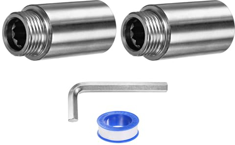 M METERXITY Shower Head Extension Arm Stainless Steel G1/2 Male to Female Extension Pipe Fitting with Thread Seal and Hexagonal Wrench Tape for Shower/Faucet Plumbing Coupler 1.97/50mm 2-Pack