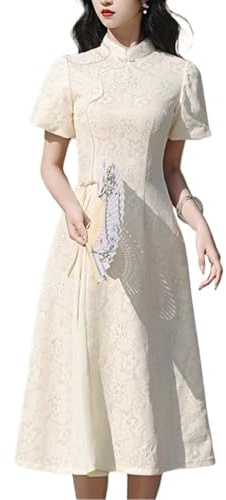 SXTYYH Vietnamesisk Klänning Traditionell Ao Dai Cheongsam for Kvinnor Kinesisk Klänning Qipao Ny Kinesisk Stil Sommar Retro Hanfu Klänning(M,White)