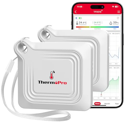 ThermoPro TP351 Bluetooth Hygrometer Thermometer 2 Pack - 80M Temperature and Humidity Monitor, Remote App Control Humidity Temperature Sensor, 2-Year Data Storage Export for Greenhouse Room Home