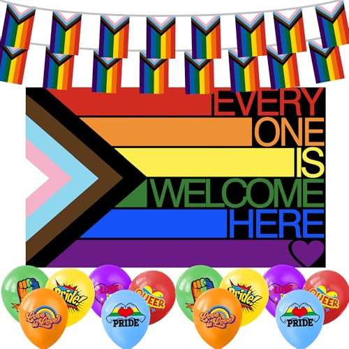 Pride Decorations Rainbow Gay Pride LGBTQ Flag Progress Pride Trans Bunting Banner Balloons 3x5ft Progress Gay Pride Banner for LGBT Party Parades Carnivals Festival Decorations Outdoor Indoor