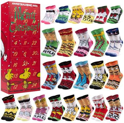 Get Trend Peanuts Snoopy Calendario Adviento 2026 con 24 Pares Calcetines Divertidos Colores para Mujer y Adolescente, 36-41, Regalo Original (Multi Snoopy)