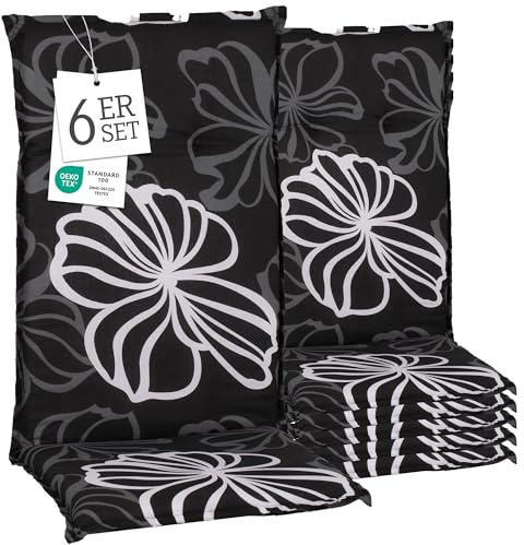 Beo® Barcelona Gartenstuhlauflagen | 6er Set Sitzkissen Outdoor | Waschbar, Made in EU, Öko-Tex Standard | Atmungsaktiv & UV-beständig | Hochlehner Auflagen für besten Sitzkomfort