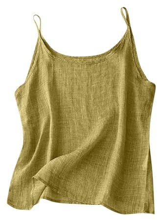 Dyhxuan Top de espagueti para mujer, verano, algodón y lino, camiseta de tirantes ligera, informal, sexy, básica, monocolor, vintage, tirantes delgados, blusa informal para mujer, blusa de verano