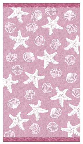Delindo Lifestyle Serviette de plage Miami - Motif étoile de mer et coquillages - 100 % coton - 100 x 180 cm - Certifié Öko-Tex 100 - Rose