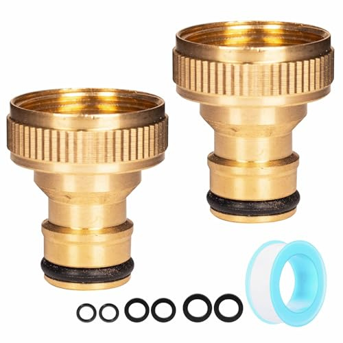 Brass Garden Hose Tap Connector - 26mm (G 3/4 Inch) Outdoor Water Fitting, Anti-Leak Secure Threaded Adapter for Outdoor Tap to Hosepipe Connection - Corrosion Resistant Brass Connector