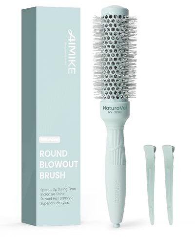 AIMIKE Round Hair Brush, Small Round Brush w/Nano Thermal Ceramic & Ionic Tech, Blow Dry Hair Brush for Salon-like Styling at Home, Maximum Volume and Shine,No Pulling Barrel Brush (53mm,Barrel 32mm)