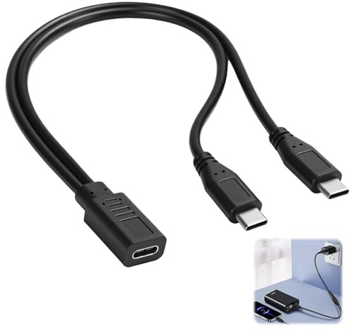 USB C Y Splitter Charge Cable 3A 15W Type C Female to 2 Dual USB C Male | Compatible with Samsung Galaxy, iPad Pro, iPhone 15 Series, Xiaomi, Huawei, Only for Charging