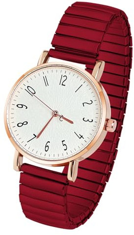 AOOSU Women's Elastic Strap Watches, Womens Watches Large Face Clear Arabic Numerals Analog Quartz Wrist Watch for Women Easy Reader Comfortable Stretch Expansion Band Ladies Wratch Red