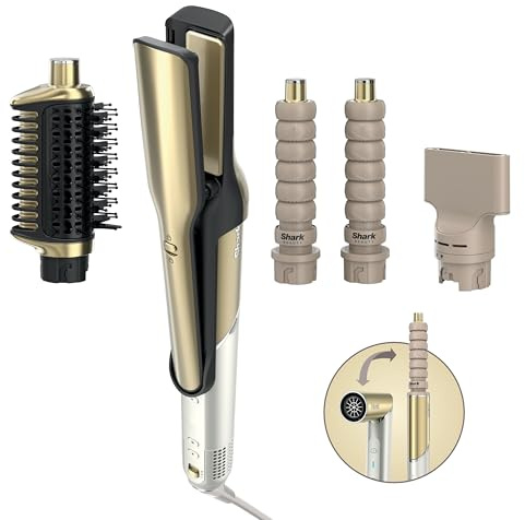Shark Glam Multistyler, Seche cheveux avec séchage rapide HD6041SEU | Brosse soufflante et volumisante, Lisseur cheveux, Avec boucleurs auto-enroulants, Sans dommage dû à la chaleur