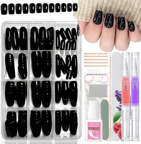 240 Stück Falsche Nägel Zum Aufkleben, Weiße Ballerina Kurze Künstliche Fingernägel Kit mit 2 Pcs Nagelöl Stift - Full Cover Fake Nails softgel Natürliches & Angenehmes für Nail Art (White Ballerina)