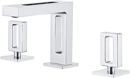 HPTHLY Grifo para Lavabo De Baño, Grifo De Baño De 3 Orificios, Grifo Mezclador De Latón con Doble Manija, Grifo para Lavabo De Pedestal, Grifo para Lavabo De Tocador,Chrome