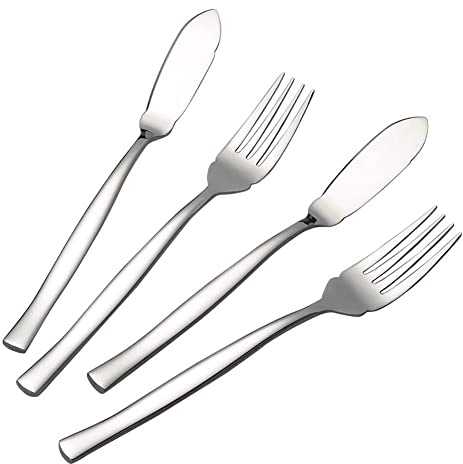 4 Pcs Cutlery Sets, Stainless Steel Fish Serving Knife and Fork, for Cutting Cooking Dining Wedding Parties