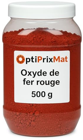 OptiPrixMat Pigment Oxyde de Fer Rouge – Poudre Colorante Minérale – 0,5kg – pour béton, plâtre, peintures, etc