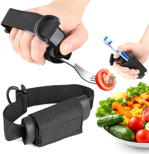 Universal Cuff Adaptive Utensils for Elderly, Adjustable Foam Hand Cuff Strap Spoon Fork Holder, Eating Assistance Aids for Weak Grip, Parkinson Patients & Hand Tremors