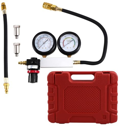Fobufue Herramienta de Comprobación de Fugas de Cilindros Juego de Comprobación de Fugas de Compresión de Motores de Gasolina Detector de Cilindros TU-21 con Medidores Dobles
