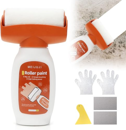 MIUUIPI väggreparation rullborste, 500 g väggfärg reparation vit, 2 i 1 reparationsfärg vit skoter, färg vägg reparationsrulle med väggreparationspast för väggrepor graffitifläckar sprickor osv