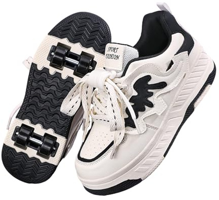 Hixingo Kinder Schuhe mit Rollen, Rollschuhe Schuhe für Mädchen, Abriebfest Skateboardschuhe 2-in-1-Multifunktional Sneaker 30-40 EU (Schwarz – 1,35)