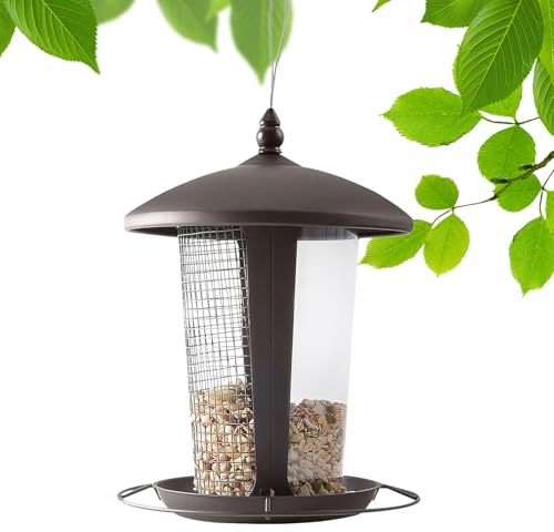 s para Aves Exterior,con Techo Metalico 2 en 1 - Estacion De Alimentacion Exterior para Carboneros,para Jardín Patio Árbol Balcón