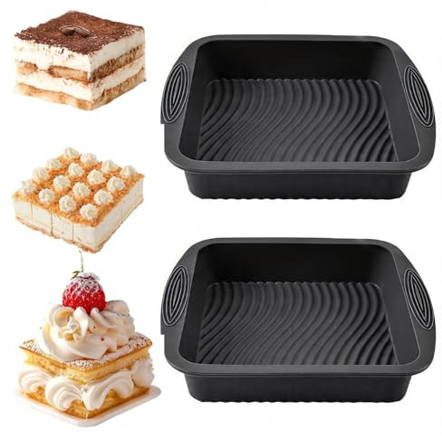 YXHZVON 2 stycken silikonbakformar rektangulär, 24 cm ytbehandling bakform med handtag, non-stick silikonkakform för brownies, ostkaka bröd (svart)
