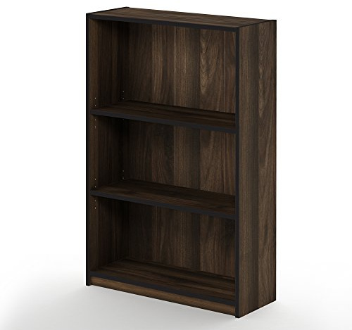 Furinno JAYA Book Shelf, 3-Tier Bookshelf, Bookcase with Adjustable Shelves, 9.5 x 24.5 x 40.3, for Living Room, Bedroom, Home Office, Columbia Walnut