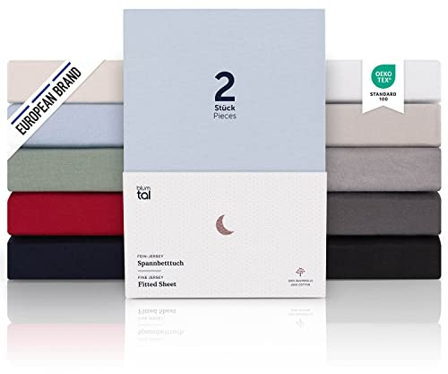 Blumtal Spannbettlaken 180x200cm bis 200 x 200 cm - Superweiches 100% Baumwolle Spannbetttuch, bis 25cm Matratzenhöhe, Hellblau