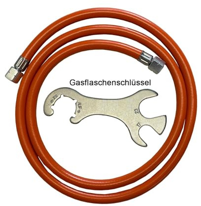 D/H Gasschlauch 200 cm mit Gasflaschenschlüssel - Propan/Butan, 1/4 Linksgewinde, Kältebeständig bis -30°C, DIN-geprüft, für Camping & Gasgrill