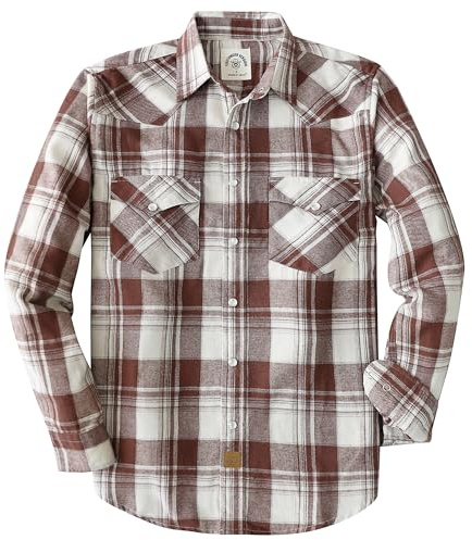 Dubinik® 6 oz Camicia Flanella Uomo Invernale Camicia Uomo Flanella Cotone Western Cowboy con Bottone Automatico Quadri Marrone Cioccolato XL
