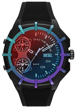 Diesel Herrenuhr Framed, Dreizeigeruhrwerk, 51mm Multi Nylon Gehäuse mit Silikonarmband, DZ1986