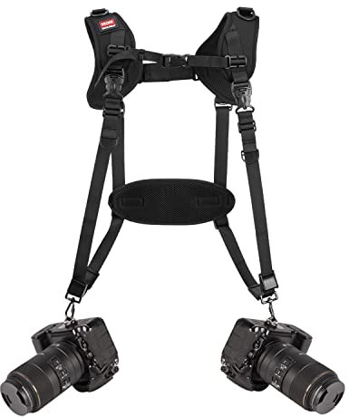 TECDW Courroie d'appareil photo Harnais d'accessoires d'appareil photo numérique à dégagement rapide Courroie d'épaule double réglable et amovible pour appareils photo reflex numériques