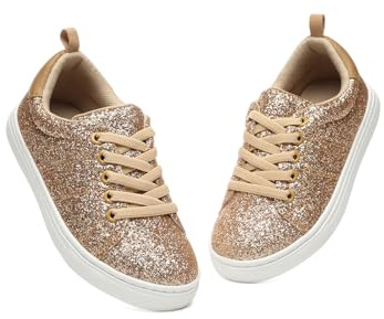 Bernal Kids Glitter Sneakers - Boys Girls Sparkle Sequin Slip On School Comfortable Shoes Gift Wedding Party Travel Stage Theater Walking Shoes Toddler Little Big Kid (Gold 1)