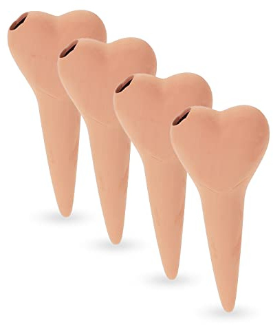 Relaxdays Tonkegel Bewässerung, 4er Set, je 70 ml, Gießhilfe für Zimmerpflanzen & Balkonkästen, Herz Design, terrakotta