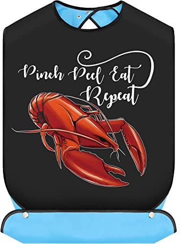 BWWKTOP Krabbel-Lätzchen für Erwachsene mit Auffangbehälter – Pinch Peel Eat & Repeat Lobster Party Lätzchen (Quetschschale)