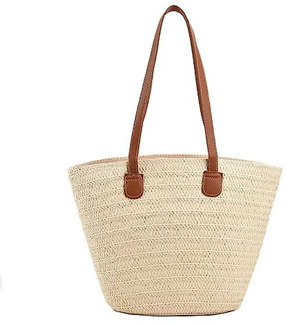 YXQSED Sac de paille tressée Sac de plage d'été pour les femmes Sac de grande capacité avec sac de plage à fermeture éclair Shopping Clothing Totes Shoulder Bags