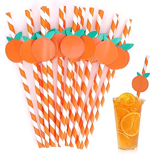 diyfixlcd Orange Straws,30 Pack Striped Paper Straws Disposable Drinking Striped Paper Straws Little Cutie Straws Orange Paper Straws